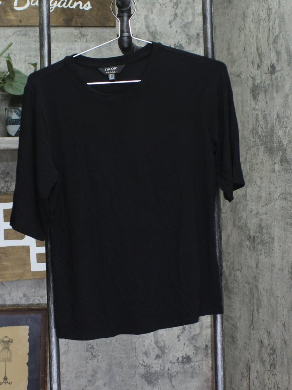 Nicole Miller Black Nicole By Miller Knit Luxe Modal Elbow Sleeve Top Sz S